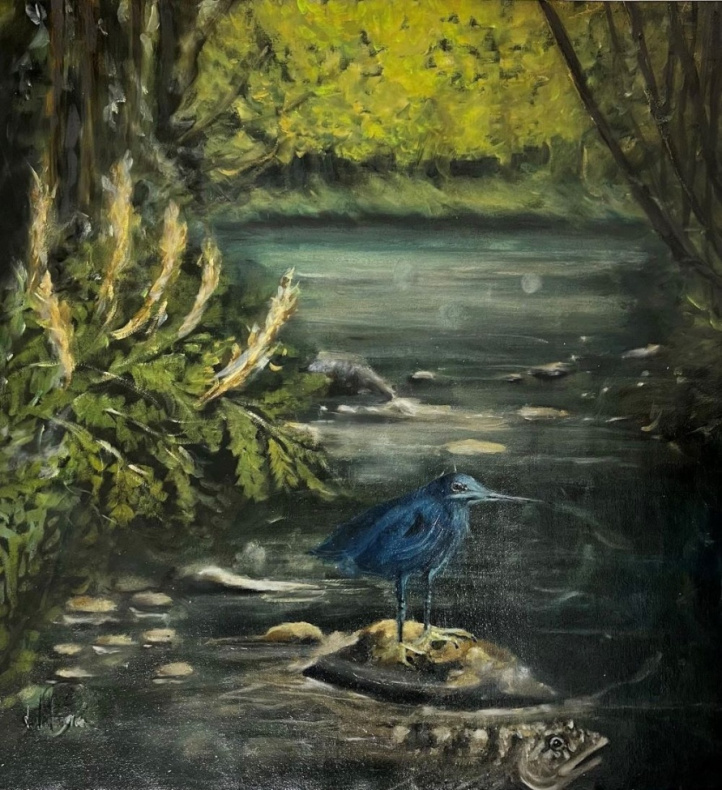 Heron noir et pluvier dans le ruisseau i gruppen Konstgalleri / Tekniker / Olja hos NOA Gallery (200273_3961)